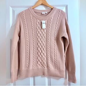 NWT GAP Women's Soft Pink Cable Knit Sweater Size Small 100% Cotton